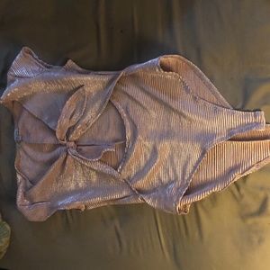 Soft pink and metallic bodysuit.